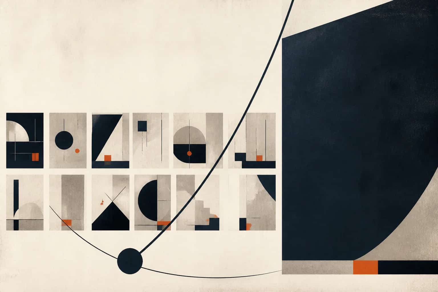 Abstract editorial artwork for "Monthly Accounting vs Annual Accounting: 10 Reasons to Close Every Month"