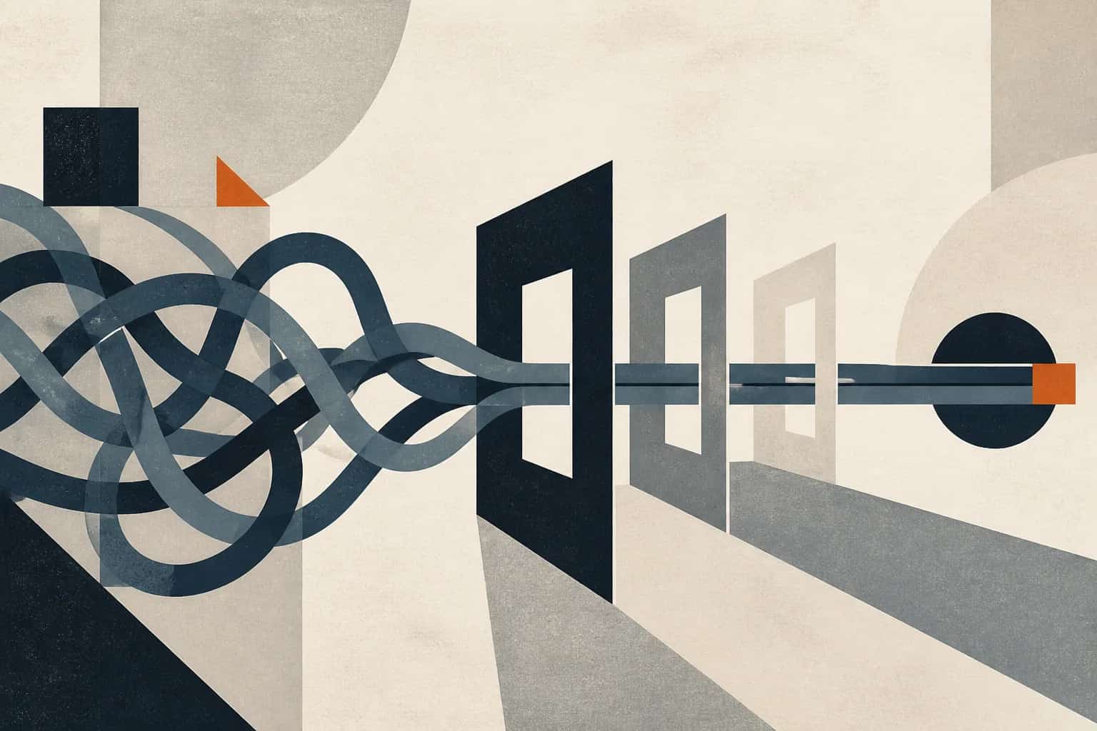 Abstract editorial artwork for "Healthcare Revenue Cycle Management Challenges and Fixes"