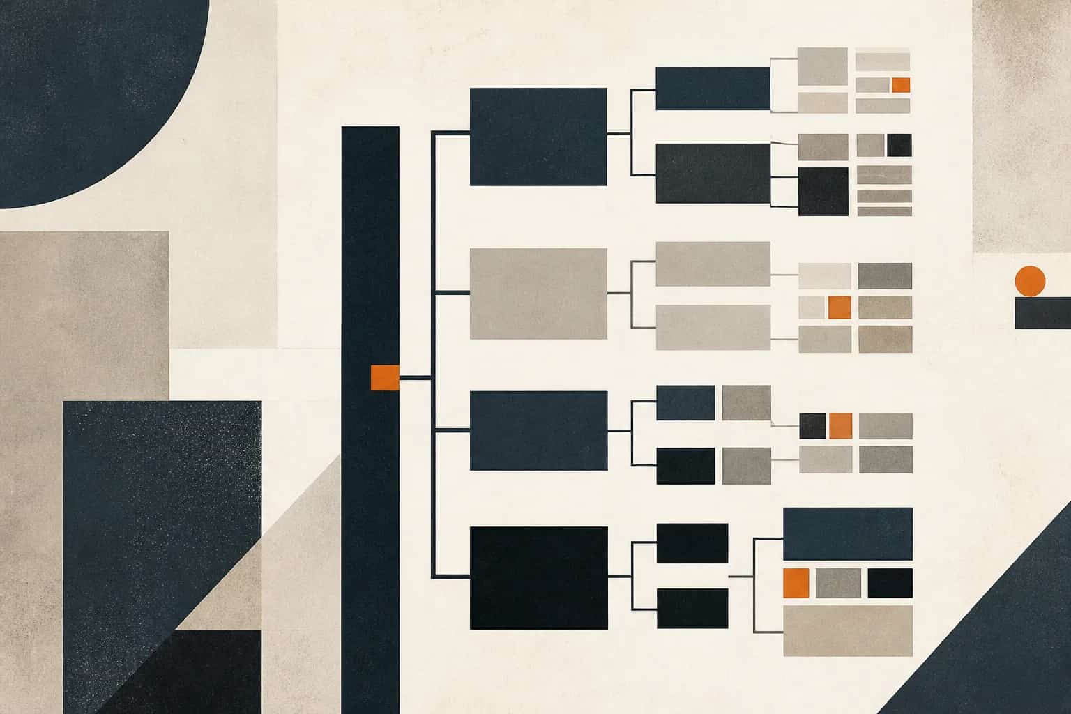 Abstract editorial artwork for "Startup Chart of Accounts: Structure, Tags and Reporting Rules"