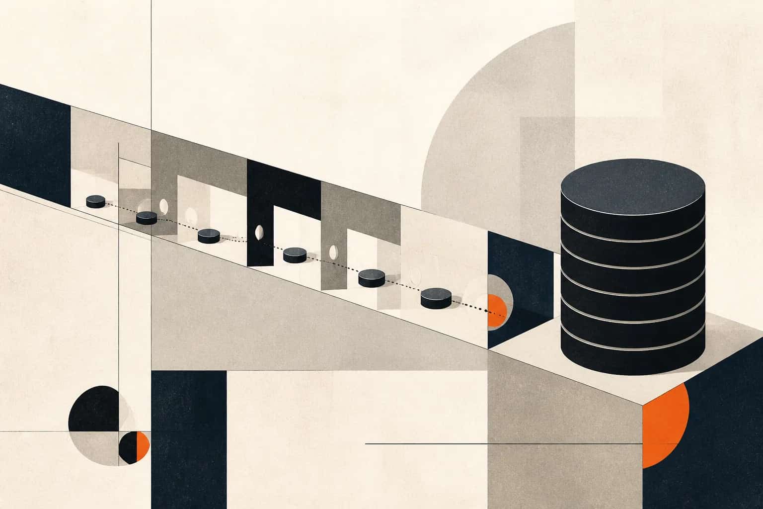 Abstract editorial artwork for "Healthcare Revenue Cycle Management: Process, KPIs and Cash Levers"