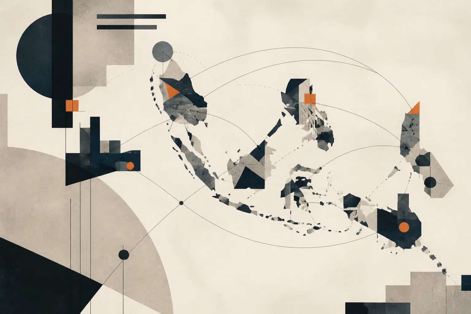 Abstract editorial artwork for "Southeast Asian Countries: Business Snapshot for Market Entry"