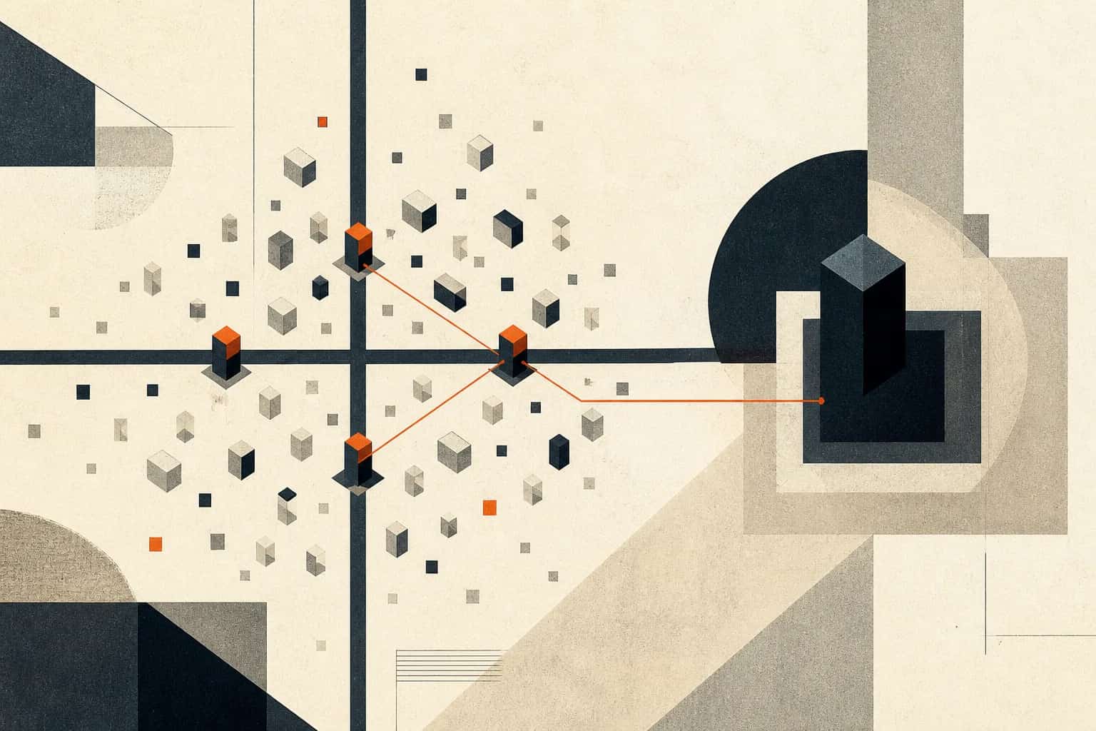 Candidate company blocks screened at intersecting rails into a focused acquisition shortlist