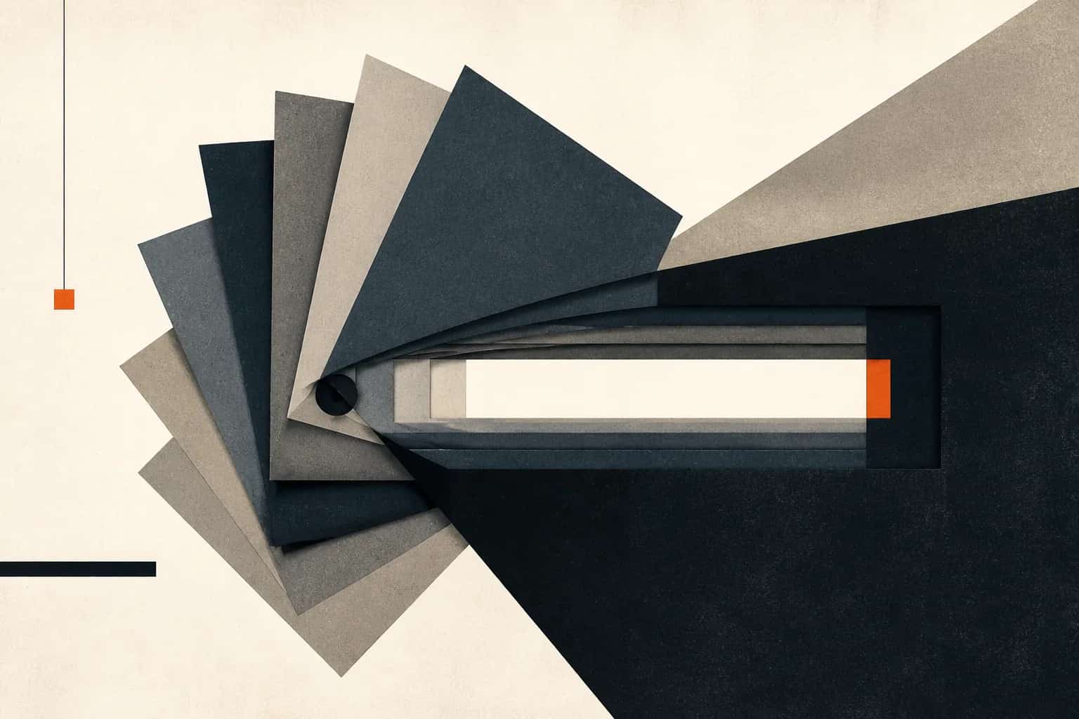 Abstract financial panels rotating into alignment around a central review channel