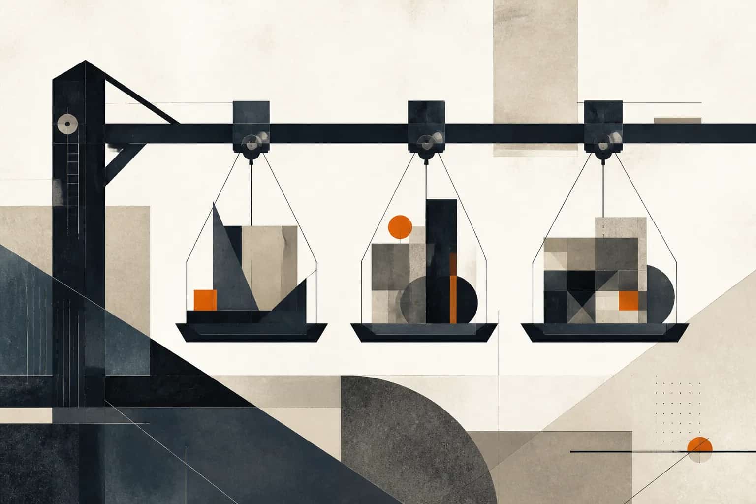 A permanent slate gantry carrying three acquisition modules through sourcing, decision and integration stages