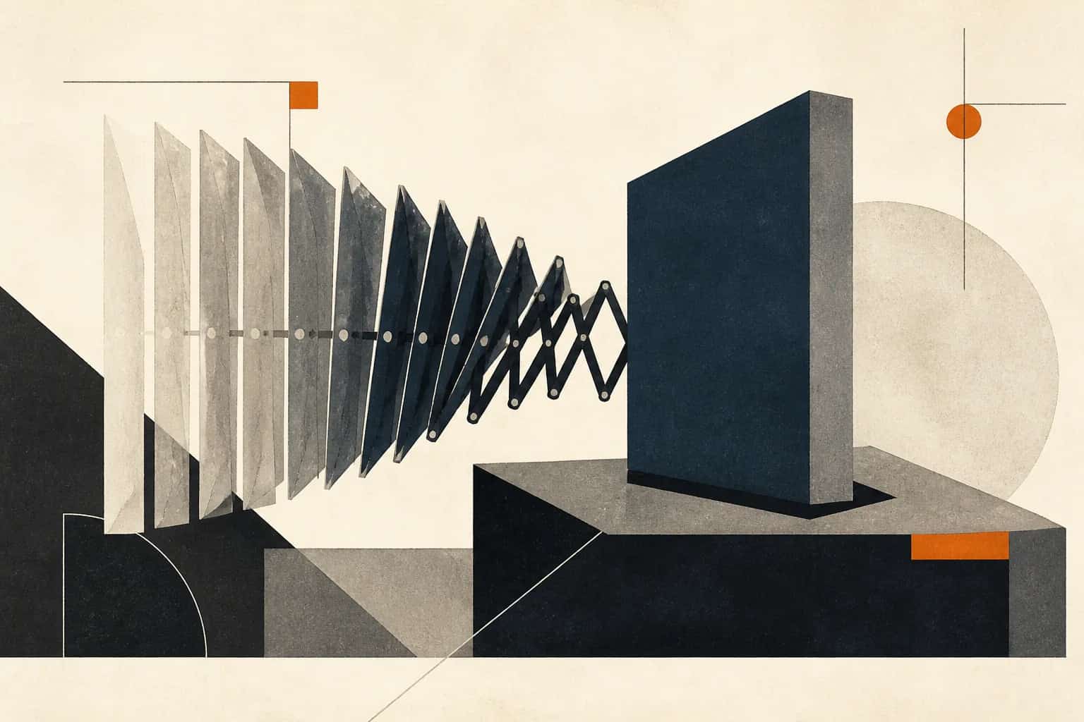Prospect panels folding through a concertina into one funding slab on a stable company base