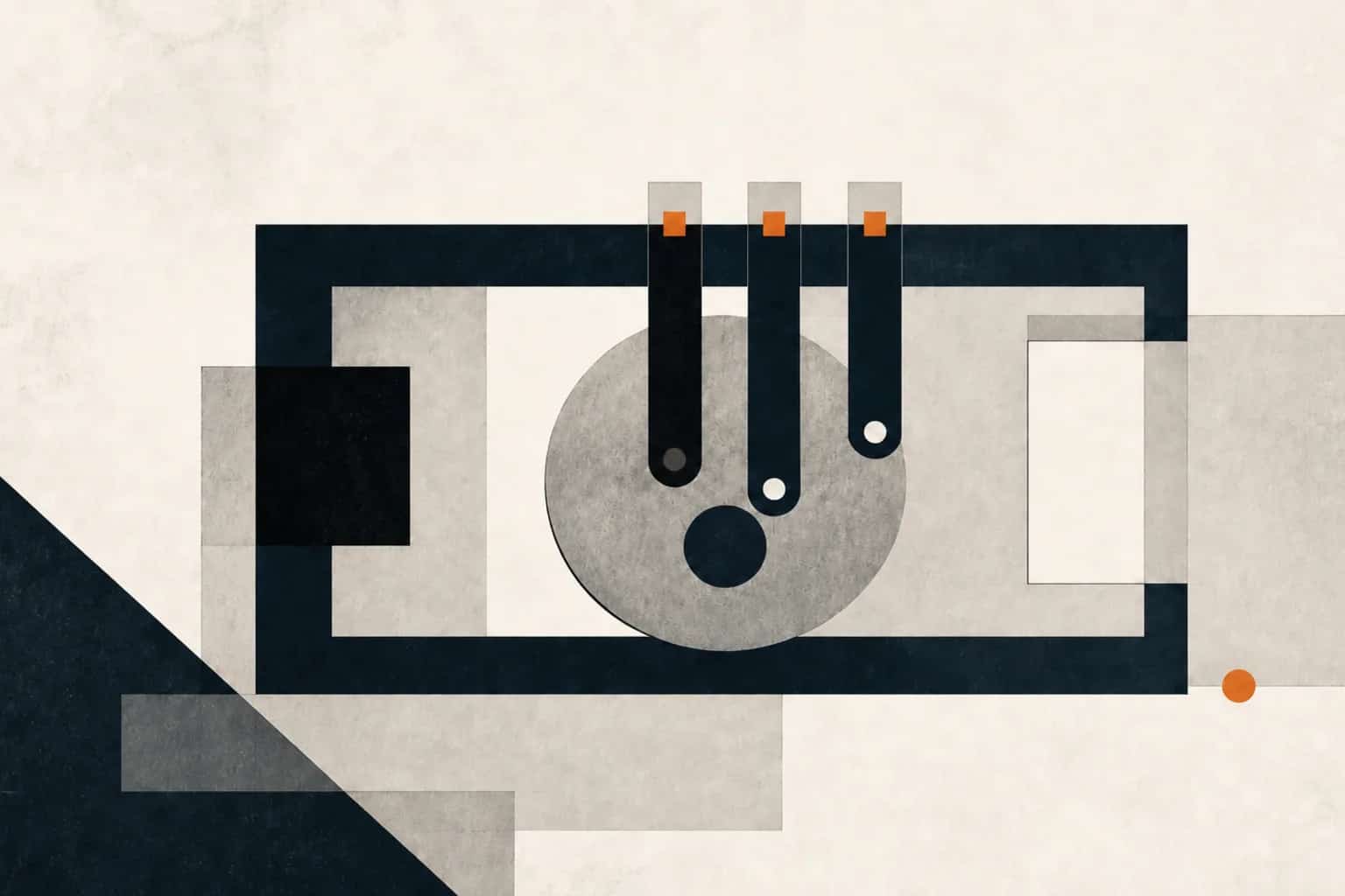 An offset control cam aligns three operating bars inside an ownership frame as the former control block withdraws