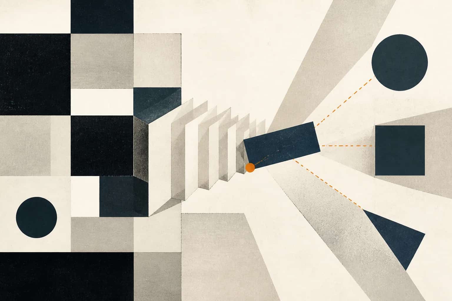 A slate minority block moves from a stable ownership grid through deadline planes toward three exit routes marked by an orange pivot