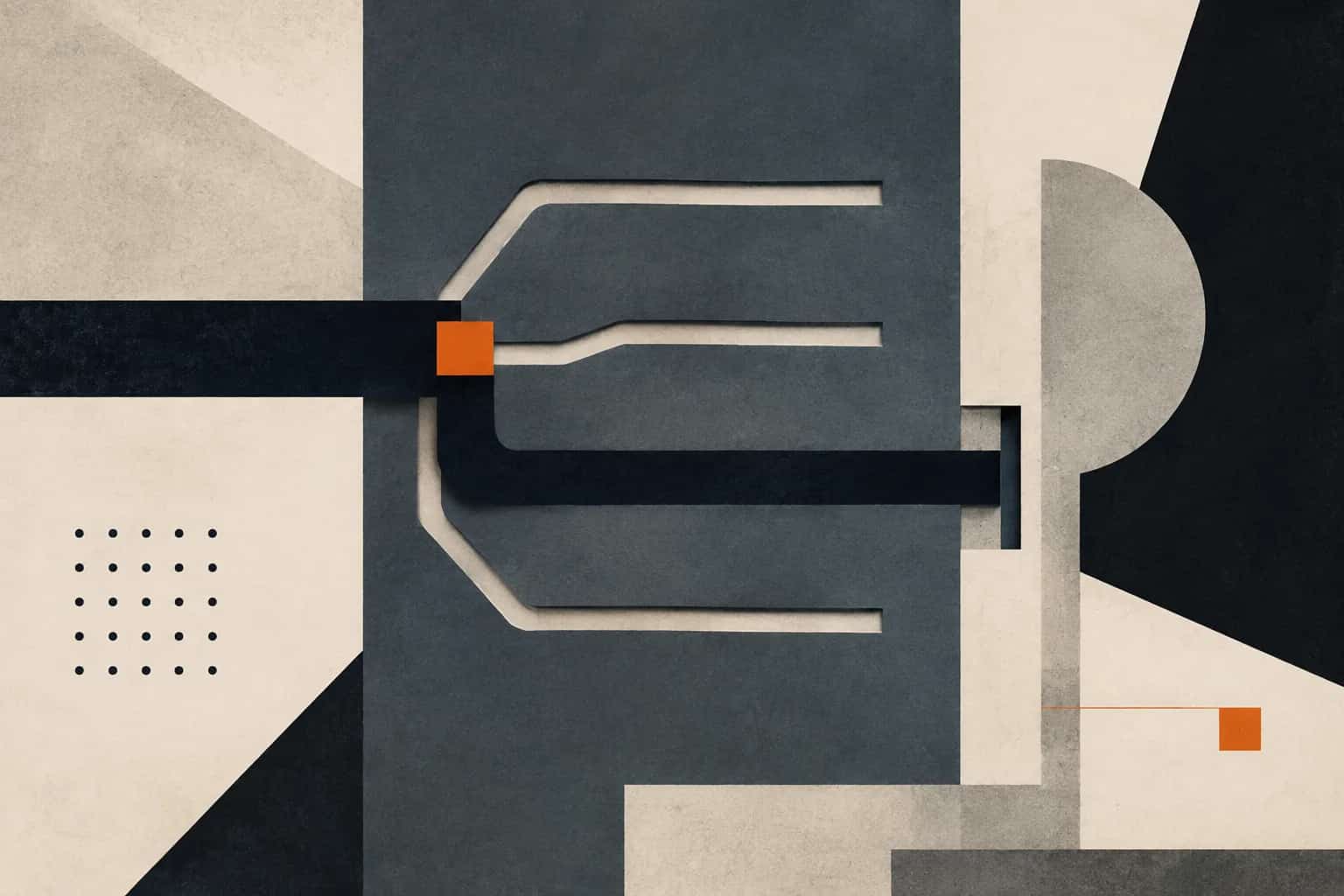 A dark transaction block moves through four routing channels toward one aligned closing slot, marked by a small orange pivot
