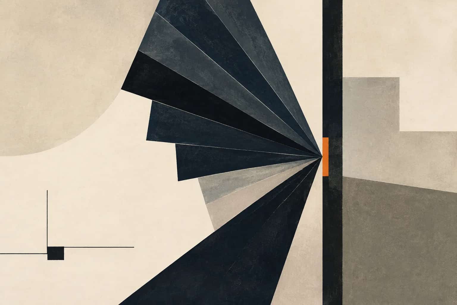 Dark approval leaves narrow toward a closing spine beside a separate seller rail held apart by a small orange spacer