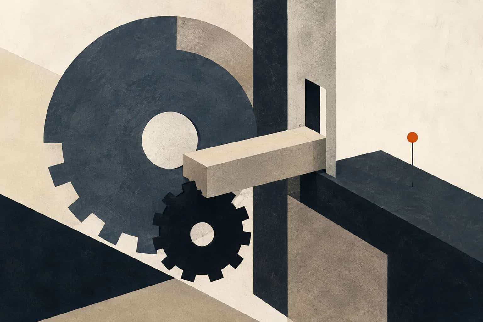 Two interlocking slate wheels move a capital block through a narrow gate toward a raised milestone